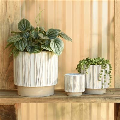 Ramos Vertical Stripe Stoneware Cachepot