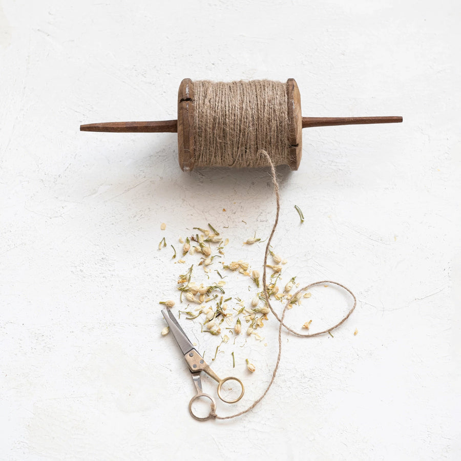 Reclaimed Wood Spool With Scissors