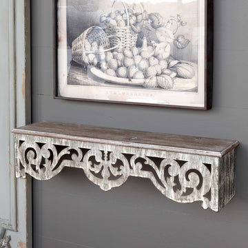 Wood and Metal Filigree Wall Shelf