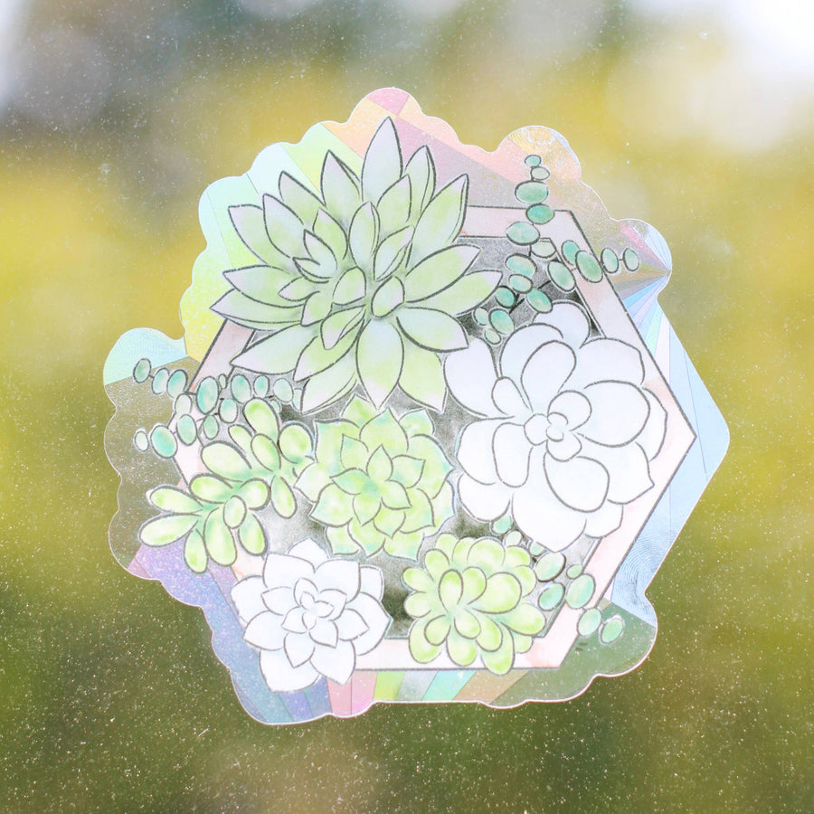 Succulent Planter Sun Catcher Window Decal, 5x4.75in.