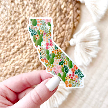 California Cactus Blooms State Sticker 3.25x2in.