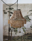 Rattan and Wood Beaded Chandelier