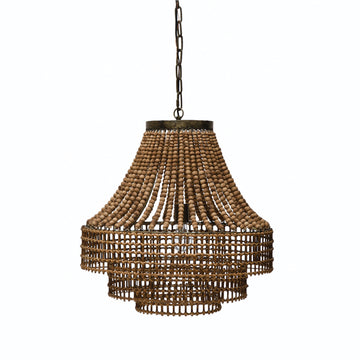 Rattan and Wood Beaded Chandelier