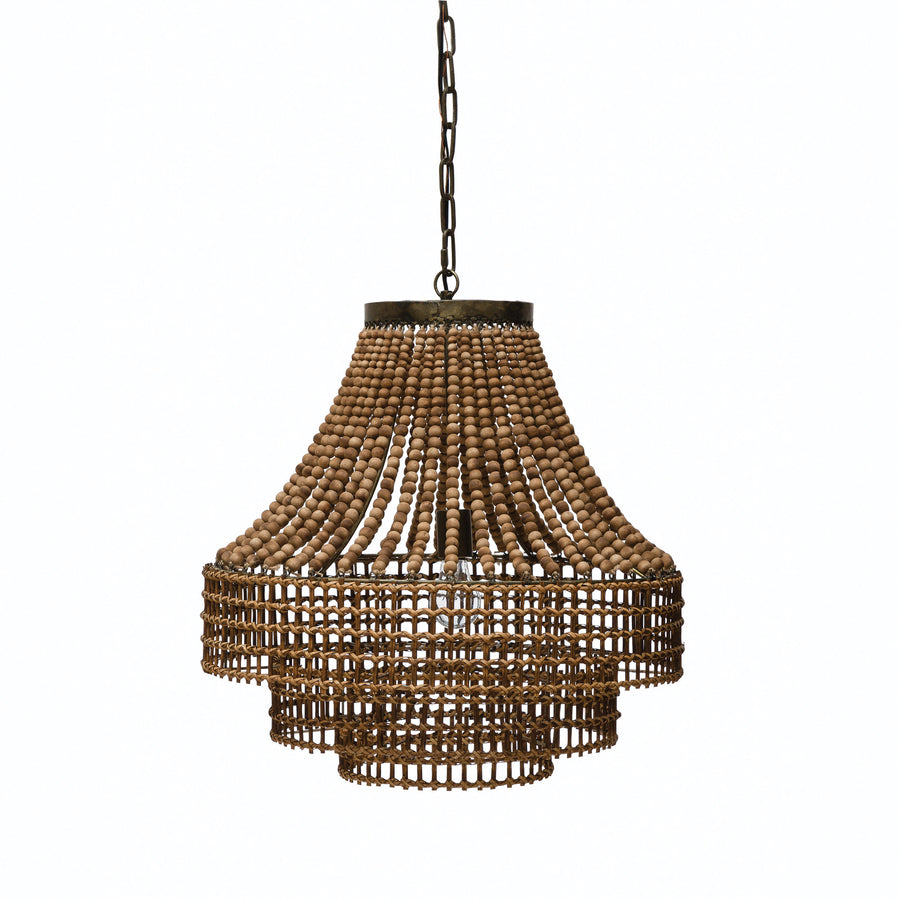 Rattan and Wood Beaded Chandelier