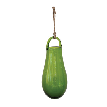 Green Hand Blown Glass Vase with Hanger