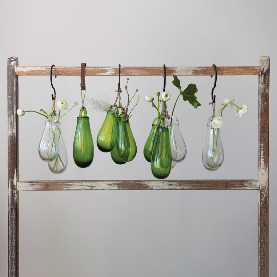 Green Hand Blown Glass Vase with Hanger