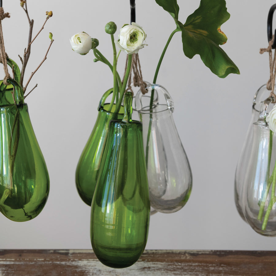 Clear Hand Blown Glass Vase with Hanger