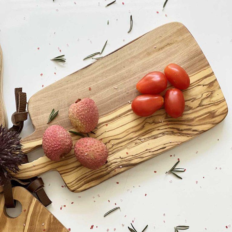 Olive Wood Small Rectangular Cutting Board with Leather Strap