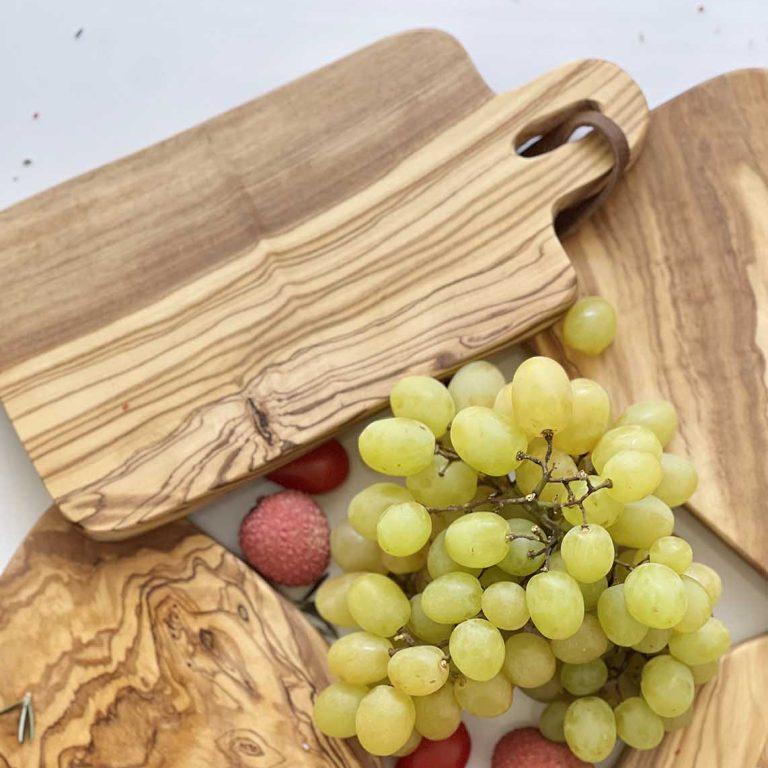 Olive Wood Small Rectangular Cutting Board with Leather Strap