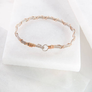 Silver and Rose Gold Double Fret Bracelet - Large