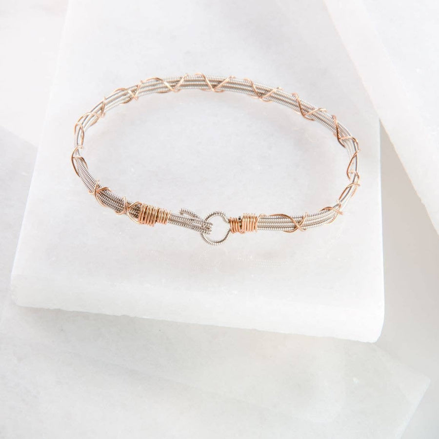 Silver and Rose Gold Double Fret Bracelet - Small